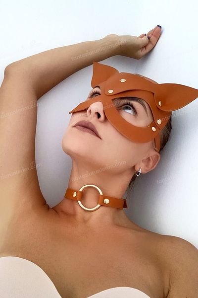 Sofya Passion Mască de piele cu aspect de pisică obraznică cu urechi, accesoriu pentru costum pentru joc de rol
