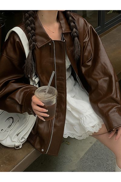 çerme Vintage Women's Oversize Leather Jacket
