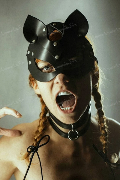 Sofya Passion Fancy Leather Mask with Naughty Cat Ears Leather Look, Role Play Costume Accessory