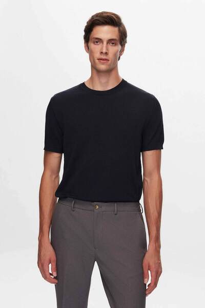 Twn Slim Fit Navy Blue Plain Knitted Rayon Knitted Sweater T-Shirt
