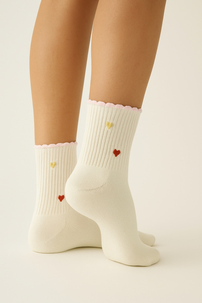 Dore Original Women's Premium Cotton Soft Textured Comfort Model Pink Ruffled Heart Long Socks