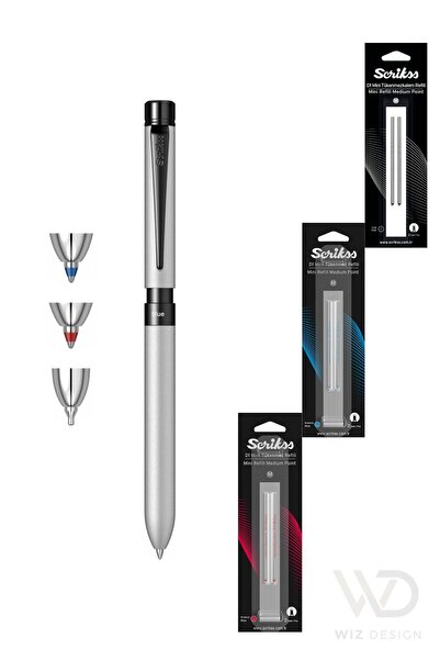Scrikss WD 83 SPORT MULTİFONKSİYON GÜMÜŞ GRİ (TÜKENMEZ KALEM MAVİ VE KIRMIZI & VERSATİL) + YEDEK HEDİYELİ