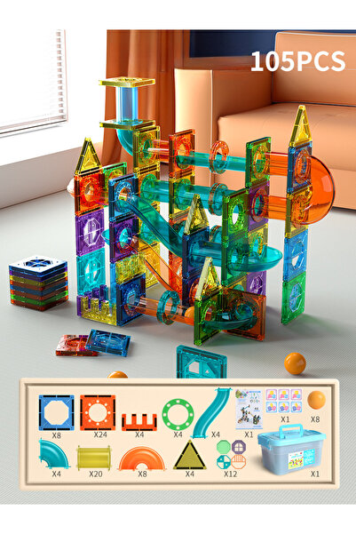 Saharaz مجموعة بلاط مغناطيسي للأطفال، مكونة من 105 قطعة، لبناء وتعلم الإبداع، STEAM، متعددة الألوان