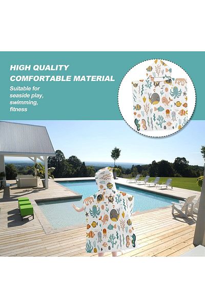 Saharaz Kids Hooded Poncho Bath Towel,Absorbent Microfibre Swimming Bath Towel for Girls Boys,65 x 75 cm