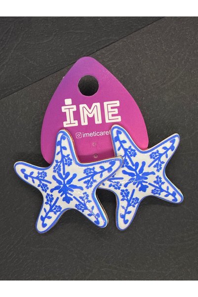İME TİCARET Blue White Starfish Earrings