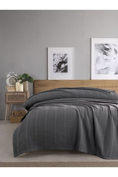 Sevim Double Waffle Pike 210X230Cm, 100% Cotton, Honeycomb Design, Anthracite