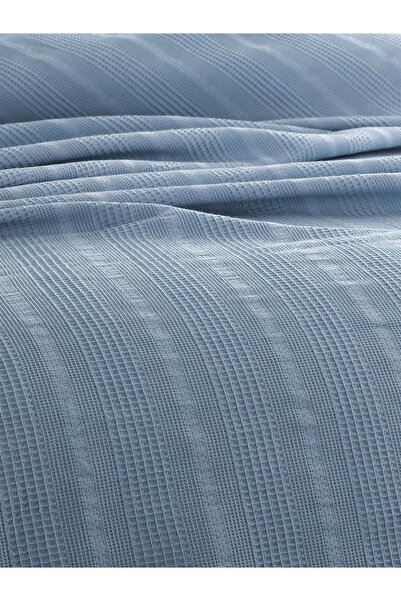 Sevim Двойно одеяло с вафли 210x230 см, 100% памук, дизайн с пчелна пита, синьо