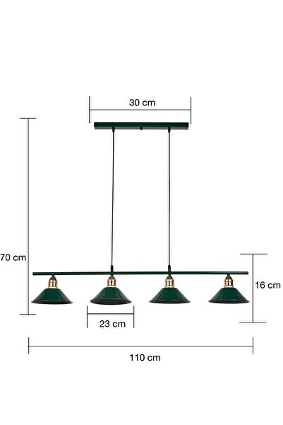 Bozyaka Aydınlatma Kleps Dekoratif 4'lü Metal Sıralı Avize Yeşil (RAL 6005) Modern Iç Mekan