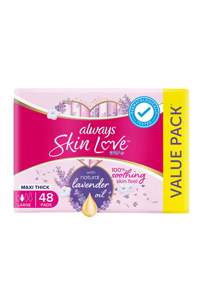 Always فوط سكين لوف ماكسي سميكة كبيرة برائحة اللافندر، 48 قطعة - راحة وانتعاش