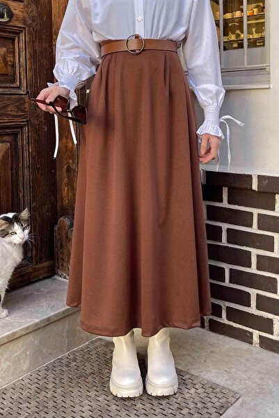 lamelif Țesătură scuba pliată în față maro