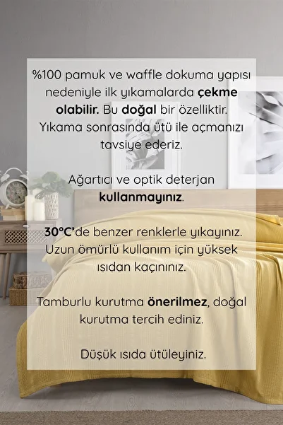 Sevim Double Waffle Pike 210X230Cm, 100% Cotton, Honeycomb Design, Mustard