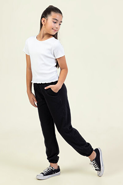 Dmb Kız Çocuk Beli Paçası Lastikli Okul Eşofman Tek Alt Pantolon