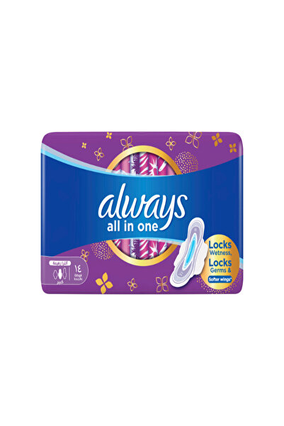 Always All In One Ultra Thin Large Sanitary Pads with Wings, Large, 14 Count