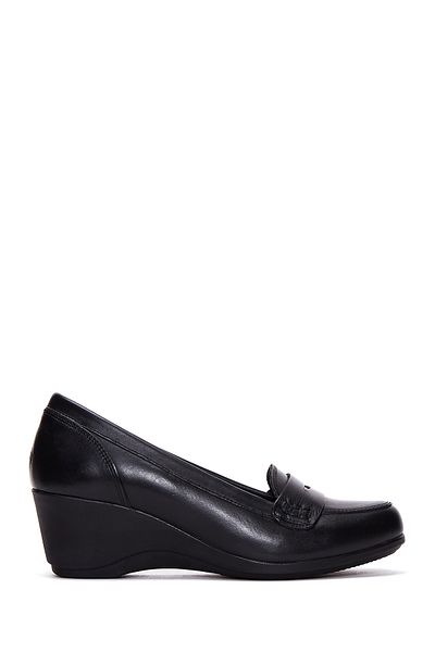 Derimod Women's Black Leather Wedge Heeled Shoes 25Afd412118