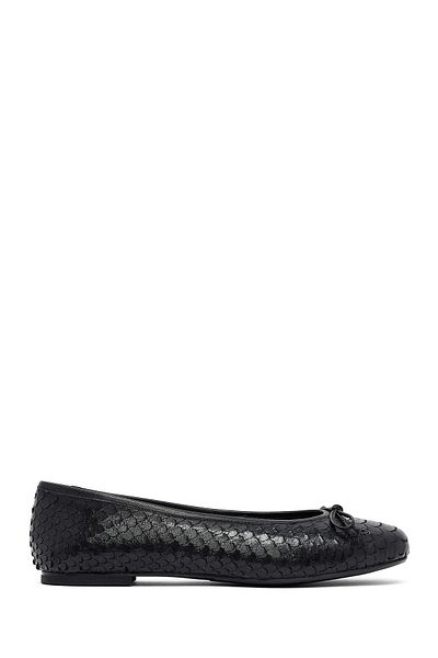 Derimod Women's Black Patterned Leather Ballerinas 25Afd120840