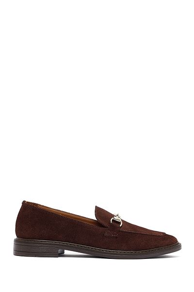 Derimod Women's Brown Buckle Suede Leather Loafer 25Afd130410