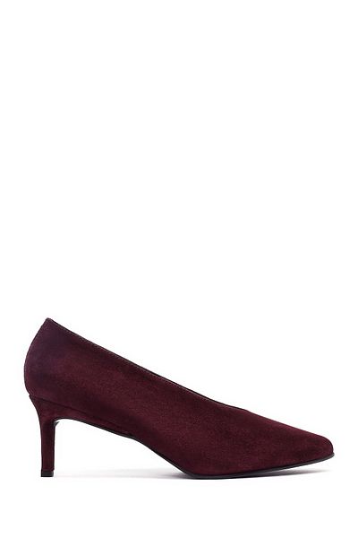 Derimod Women's Burgundy Short Thin Heeled Suede Leather Stiletto 25Afd184910