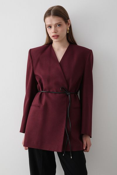 JASTE Women's Double Breasted Belt Detailed Oversize Blazer Jacket