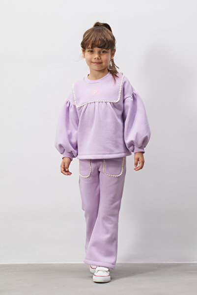 Minipodyum Σετ κοριτσίστικο με φιόγκο με λεπτομέρεια κεντημένη τσέπη