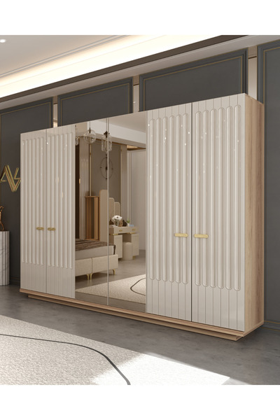 Velura Home & Living Armony Modern 6 Kapaklı Aynalı Gardırop (Dolap)
