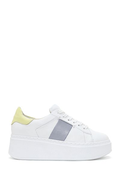 Derimod Women's White Leather Thick Sole Sneaker 23Sfd370418