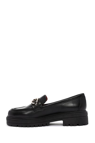 Derimod Gritti Women's Black Buckle Detailed Leather Masculine Loafer 25Afd110018