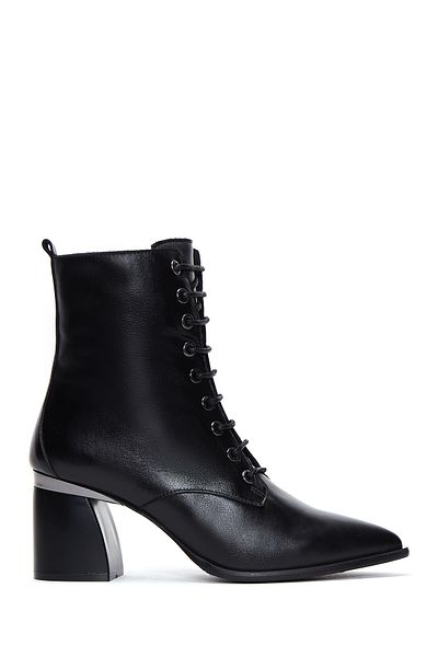 Derimod Women's Black Leather Zippered Heeled Boots 23Wfd131418