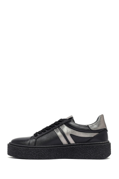 Derimod Women's Black Lace-Up Thick Sole Leather Sneaker 25Afd511118