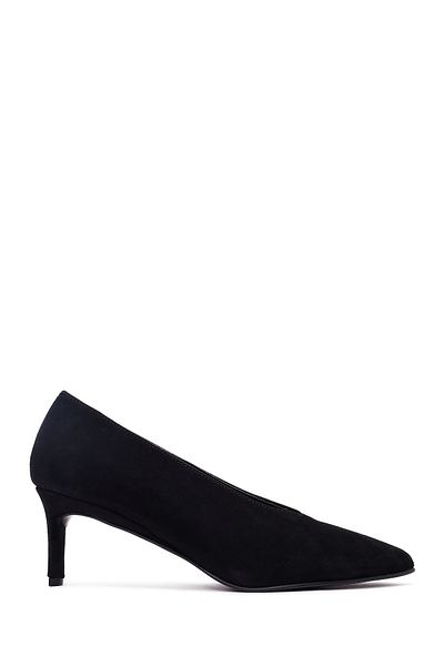 Derimod Women's Black Short Thin Heeled Suede Leather Stiletto 25Afd184910