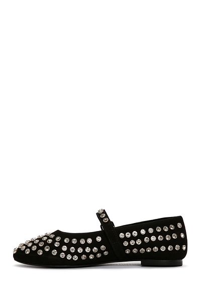 Derimod Women's Black Stone Leather Ballerinas 25Afd140014
