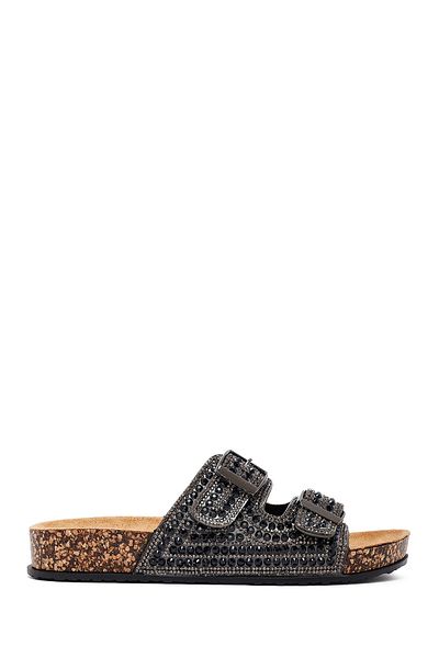 Derimod Women's Black Stone Slippers 25Sfe400514