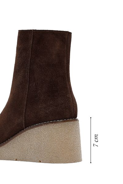 Derimod Women's Brown Zippered Wedge Heeled Suede Leather Boots 25Afd152710