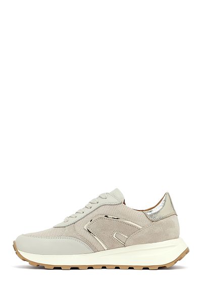 Derimod Women's Beige Lace-Up Thick Sole Leather Sneaker 25Afd370614