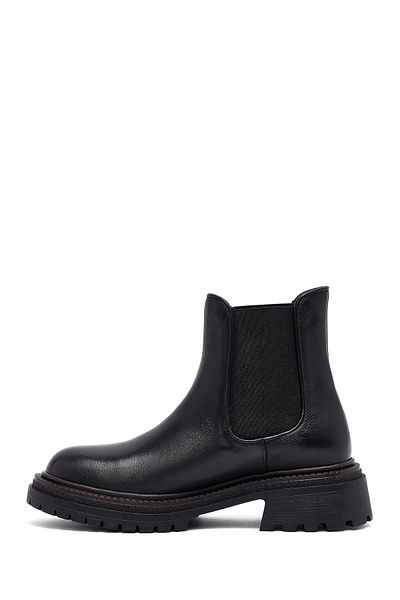 Derimod Women's Black Thick Soled Leather Chelsea Boots 25Wfd1531Ft