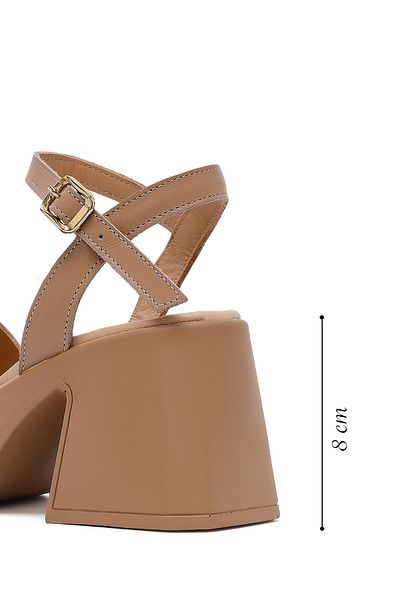 Derimod Women's Beige Ankle Buckle Thick Heeled Platform Leather Sandals 25Sfd131318