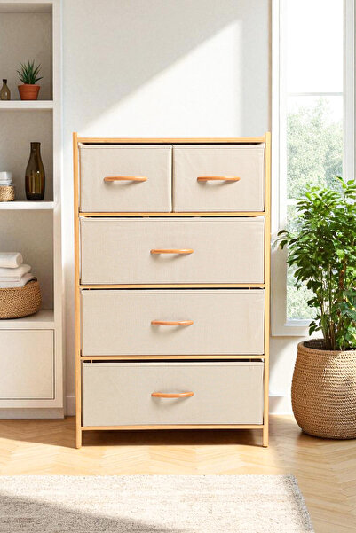 Digithome Bambu 5 Çekmeceli Dolap Organizer Çok Amaçlı Düzenleyici Şifonyer DB-0013