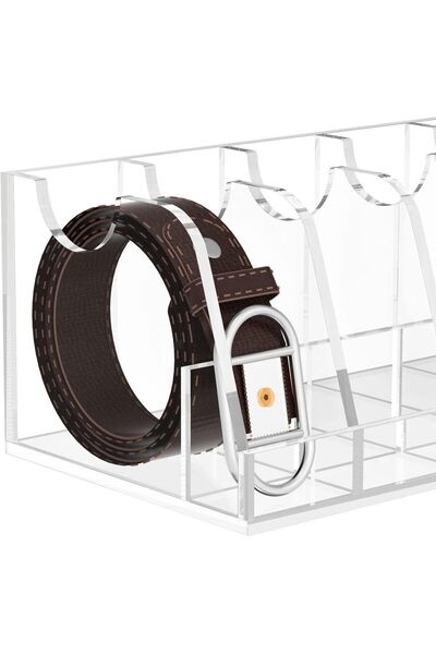 MAZERONREKLAM Belt Organizer, 7 Compartments Acrylic Belt Storage Holder for Closet and Drawer, Display Stand