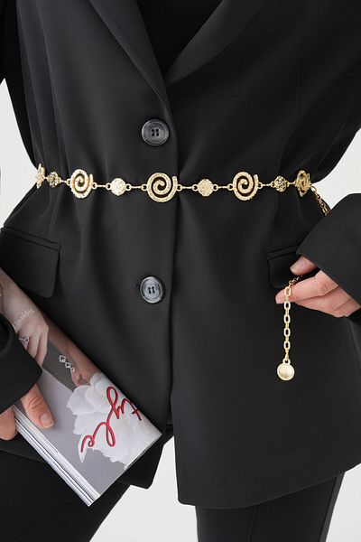 Gesa Women's Original Non-Tarnish Gold Spiral Detailed Chain Belt