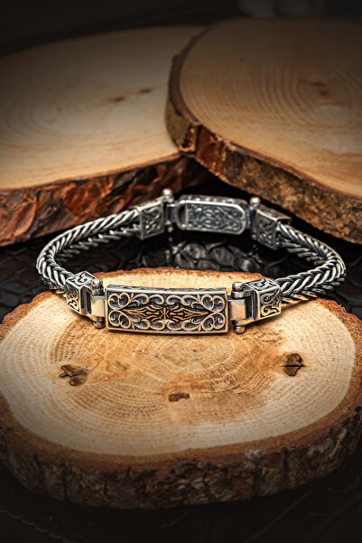 ALYANSEVİM Yeni Tasarım Elişi 925 Ayar Gümüş Erkek Bileklik