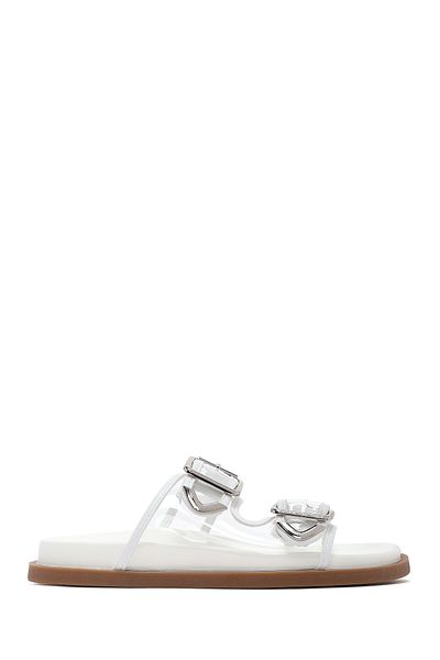 Derimod Women's White Double Buckle Slippers 25Sfe4511Pv