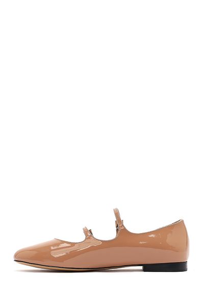 Derimod Women's Beige Buckle Stone Patent Leather Genuine Leather Summer Ballerina Shoes 25Sfd230416