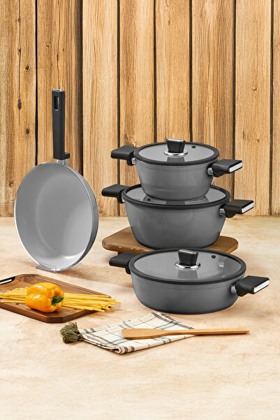 PoloChef طقم أواني سيراميك 7 قطع رمادي