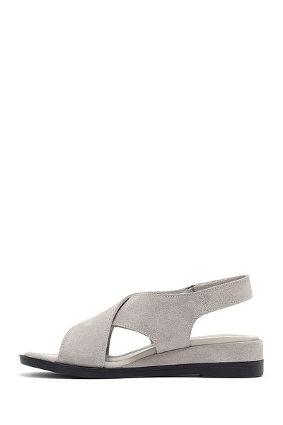 Derimod Women's Gray Ankle Strap Thick Sole Suede Genuine Leather Sandals 25Sfd362610