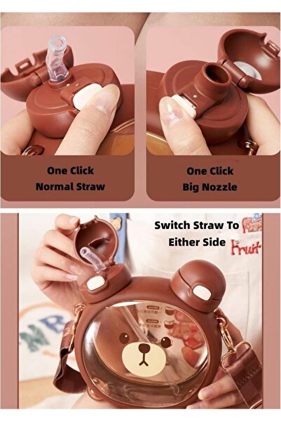 M&B WATER BOTTLE Cute Water Bottle for Children's School - with Double Lid, Straw and Neck Strap Water Bottle Sticker Gift