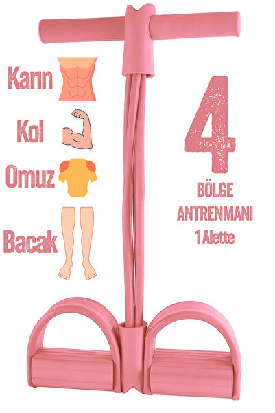 Telvesse 4 Lastik Body Shaper Karın Kol Jimnastik Egzersiz Mekik Çekme Evde Spor Kondisyon Kürek Aleti Pembe
