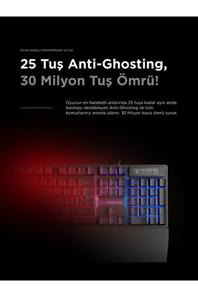 Rampage Kb-rx77 Runner Siyah Usb Rainbow Aydınlatmalı Q Bilek Destekli Gaming Klavye