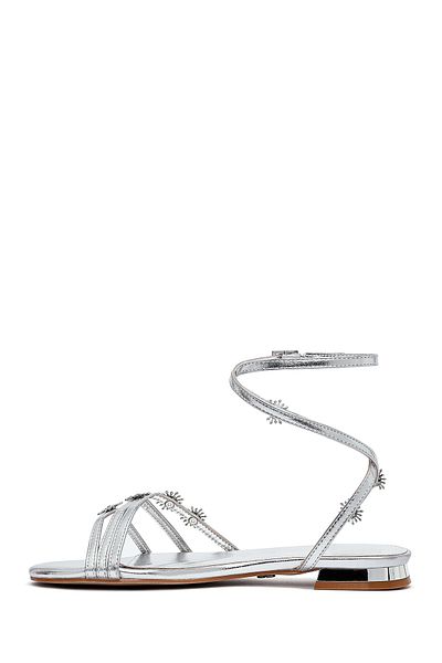 Derimod Women's Silver Ankle Buckle Stone Sandals 25Sfe481132