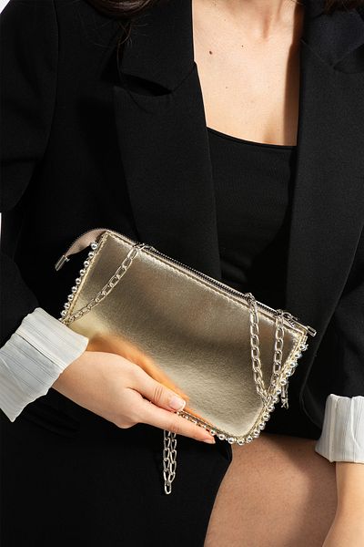 Mercan Studded Women's Wallet Bag - Cross Chain Strap