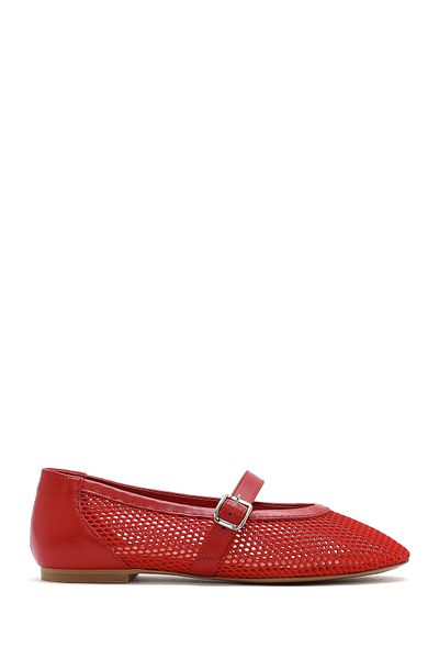 Derimod Women's Red Mesh Strappy Summer Ballerina Shoes 25Sfd14016F