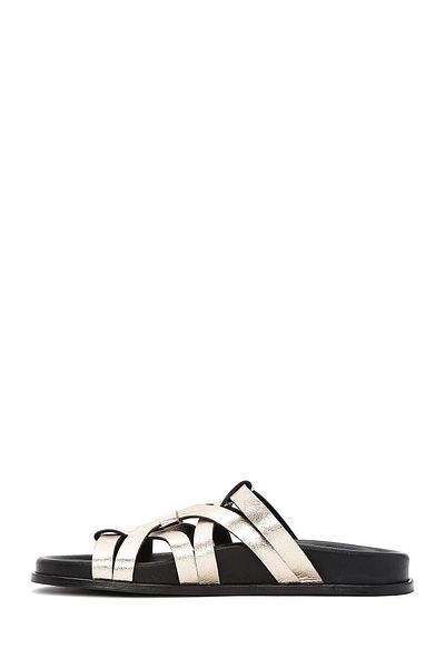 Derimod Women's Gold Leather Metallic Slippers 25Sfd 152232